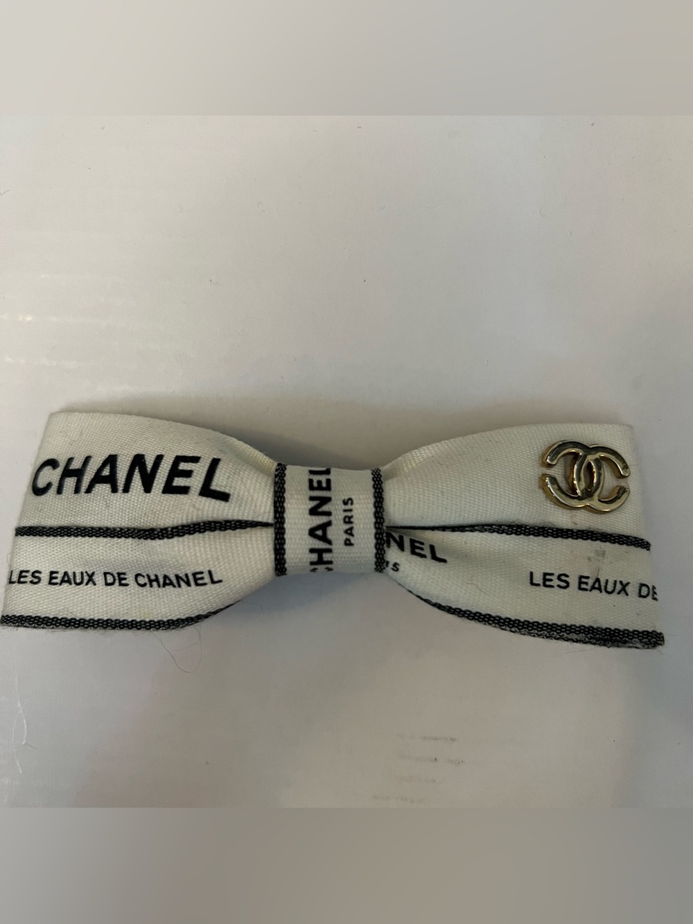 CHANEL White Ribbon with Black Logo 3 Yards - Picture 3 of 7